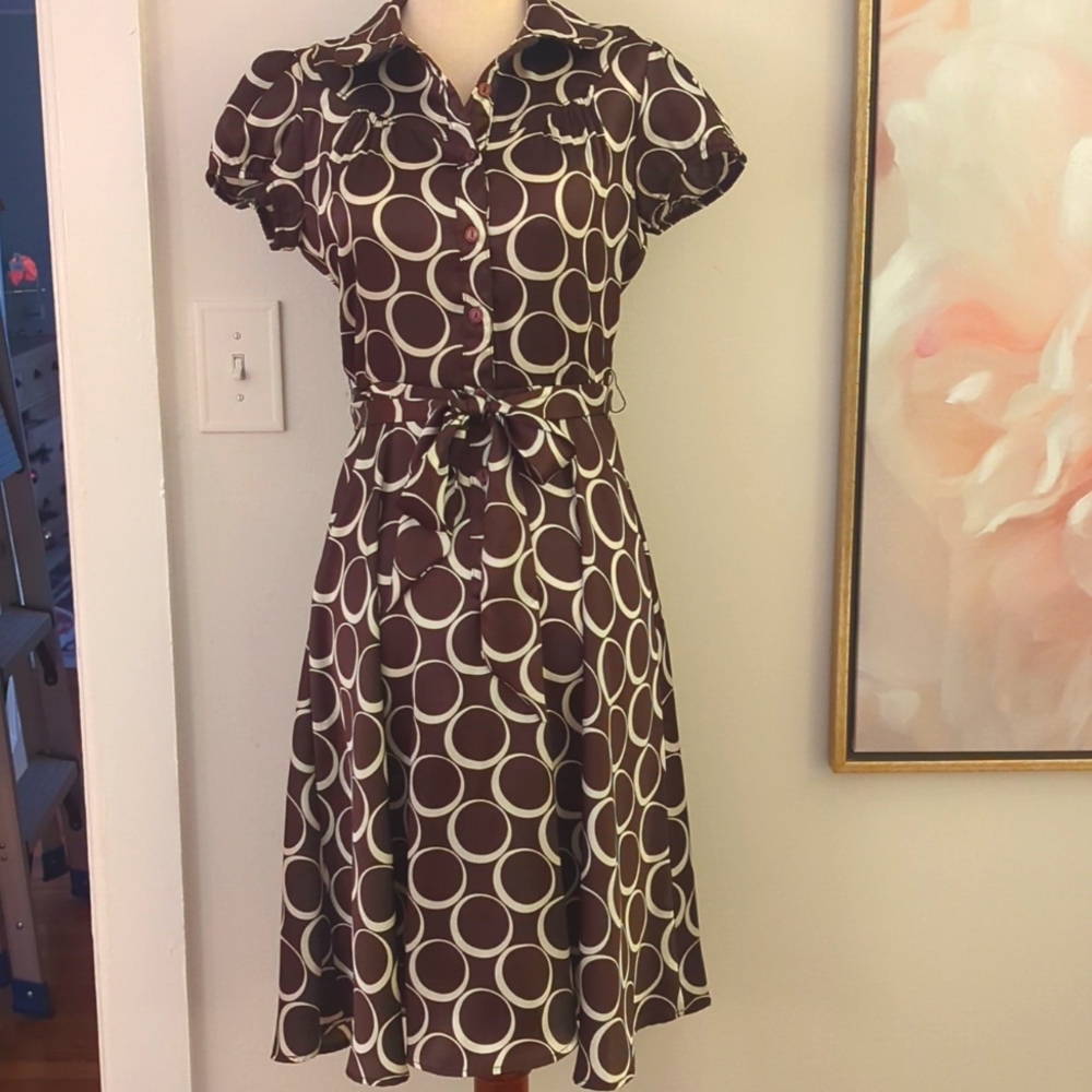 Cute Geometric Brown Dress